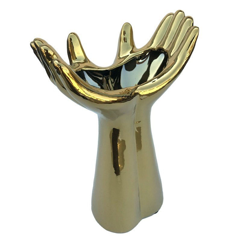 Casa si Gradina - Decoratiuni - Obiecte decorative - Vaze si boluri decorative - Vaza decorativa maini deschise din ceramica eleganta, 18 cm, Auriu, 791H - Infinity.ro