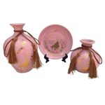 Casa si Gradina - Decoratiuni - Obiecte decorative - Vaze si boluri decorative - Set 2 vaze decorative si farfurie din ceramica, Note muzicale, Roz, 448H-1 - Infinity.ro