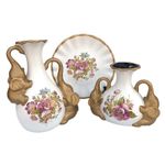 Casa si Gradina - Decoratiuni - Obiecte decorative - Vaze si boluri decorative - Set 2 vaze decorative si farfurie din ceramica, Flori si Elefanti, Alb, 445H-2 - Infinity.ro