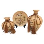 Casa si Gradina - Decoratiuni - Obiecte decorative - Vaze si boluri decorative - Set 2 vaze decorative si farfurie din ceramica, Flori, Crem, 446H-1 - Infinity.ro
