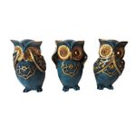 Casa si Gradina - Decoratiuni - Obiecte decorative - Accesorii decorative - Statueta decorativa,Bufnite, Nu vad, Nu aud, Nu vorbesc, Albastru, 15 cm, 575KA - Infinity.ro