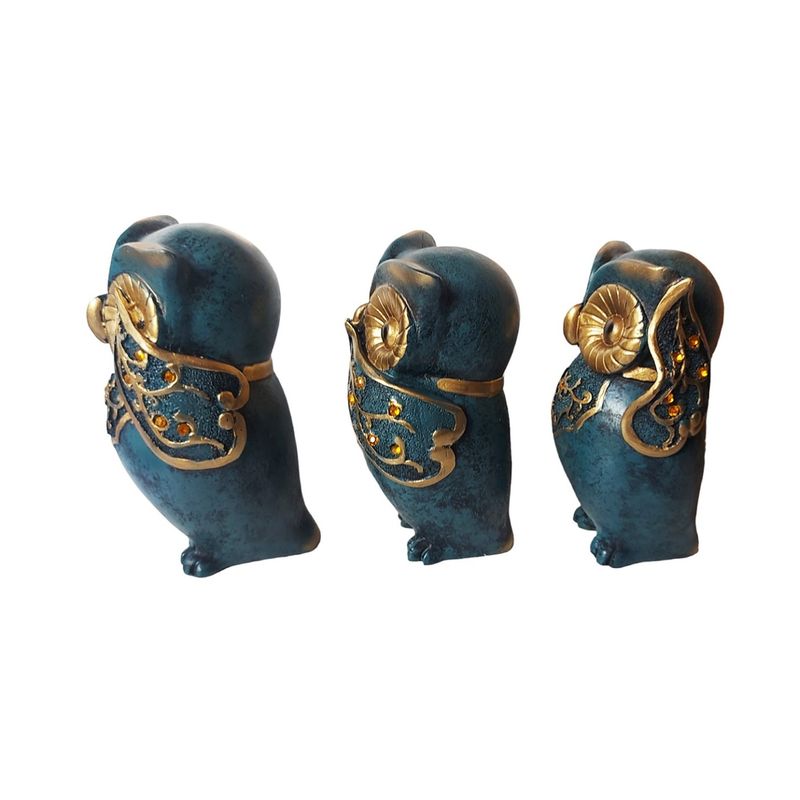 Casa si Gradina - Decoratiuni - Obiecte decorative - Accesorii decorative - Statueta decorativa,Bufnite, Nu vad, Nu aud, Nu vorbesc, Albastru, 15 cm, 575KA - Infinity.ro