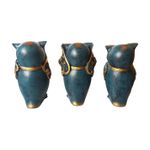 Casa si Gradina - Decoratiuni - Obiecte decorative - Accesorii decorative - Statueta decorativa,Bufnite, Nu vad, Nu aud, Nu vorbesc, Albastru, 15 cm, 575KA - Infinity.ro