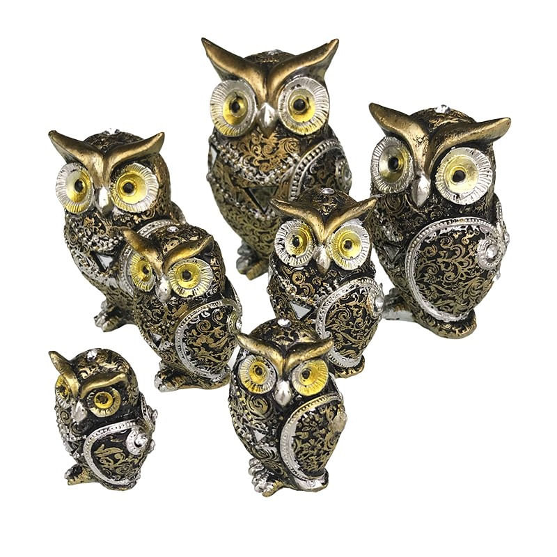 Casa si Gradina - Decoratiuni - Obiecte decorative - Accesorii decorative - Statueta decorativa, Set 7 Bufnite, Maro, 11 cm, 840H - Infinity.ro