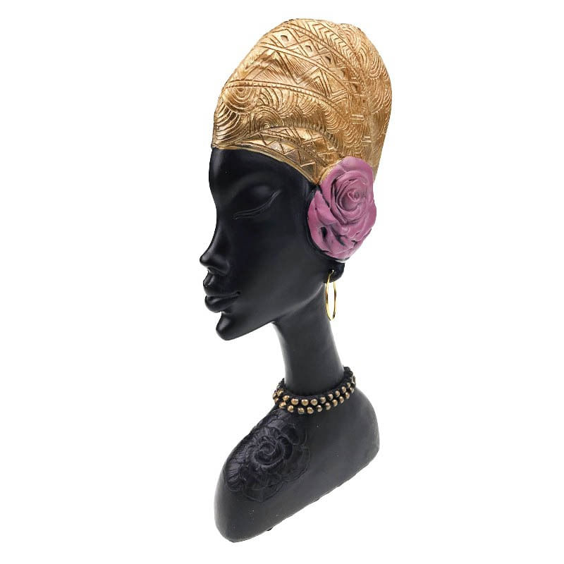 Casa si Gradina - Decoratiuni - Obiecte decorative - Accesorii decorative - Statueta decorativa, Femeie Africana cu trandafir, Auriu, 30 cm,  1174HG - Infinity.ro