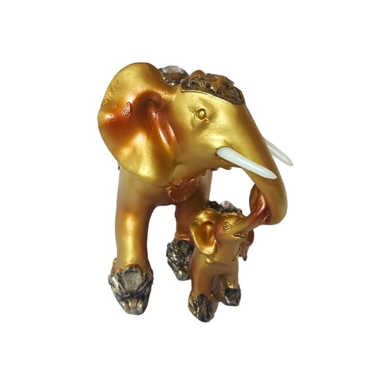 Casa si Gradina - Decoratiuni - Obiecte decorative - Accesorii decorative - Statueta decorativa, Elefant cu pui, Auriu, 15 cm, XQ13009 - Infinity.ro