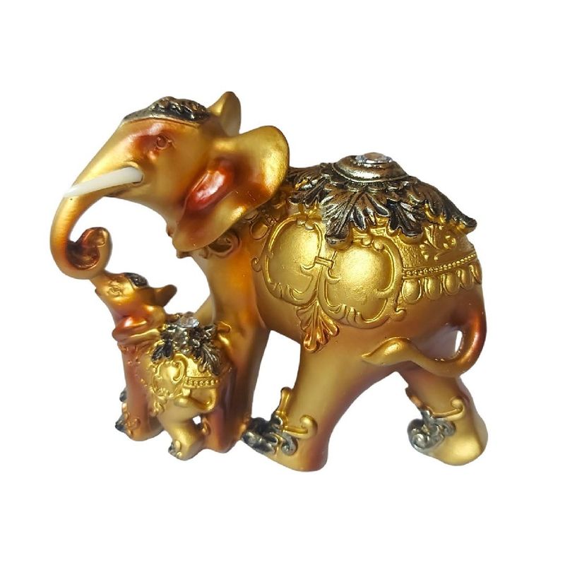 Casa si Gradina - Decoratiuni - Obiecte decorative - Accesorii decorative - Statueta decorativa, Elefant cu pui, Auriu, 15 cm, XQ13009 - Infinity.ro
