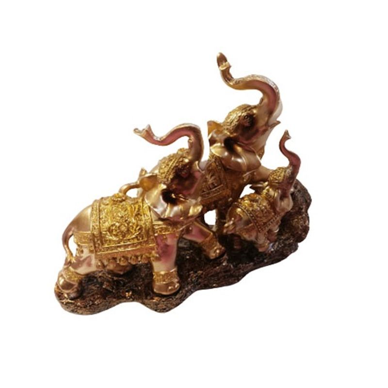 Casa si Gradina - Decoratiuni - Obiecte decorative - Accesorii decorative - Statueta elefanti mama, tata si pui pe stanca, 29 cm, 33297JX - Infinity.ro