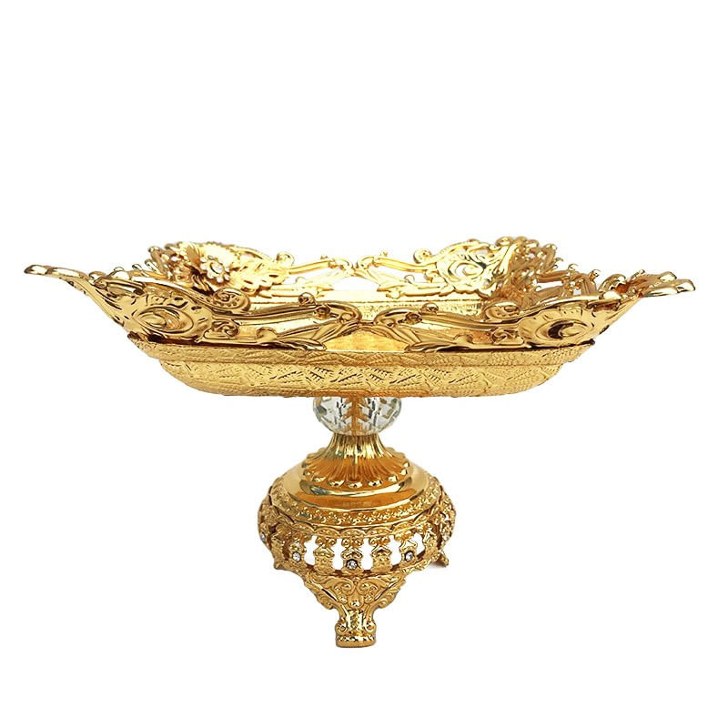 Casa si Gradina - Bucatarie si vesela - Vesela si tacamuri - Platouri de bucatarie - Fructiera din metal, Model floral cu cristale, Luxury, Gold, 23 cm, 167STH - Infinity.ro