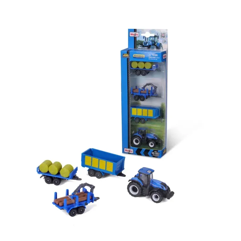 Jucarii, Copii si Bebe - Jucarii si jocuri - Vehicule si jucarii cu telecomanda - Masinute - Maisto Set 4 Utiliaje Agricole New Holland - Infinity.ro
