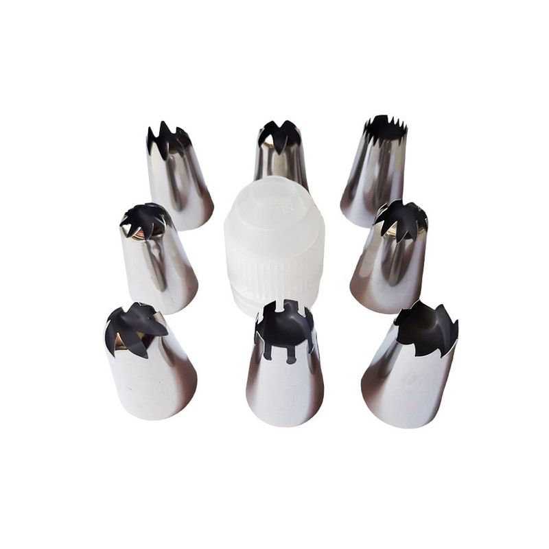 Casa si Gradina - Bucatarie si vesela - Ustensile bucatarie - Ustensile ornare prajituri - Set 8 duiuri ornat din inox cu adaptor inclus, 4.5 cm, Rose, 363COF - Infinity.ro