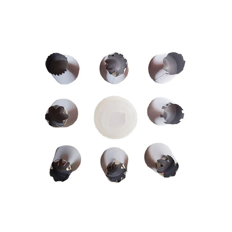 Casa si Gradina - Bucatarie si vesela - Ustensile bucatarie - Ustensile ornare prajituri - Set 8 duiuri ornat din inox cu adaptor inclus, 4.5 cm, Rose, 363COF - Infinity.ro