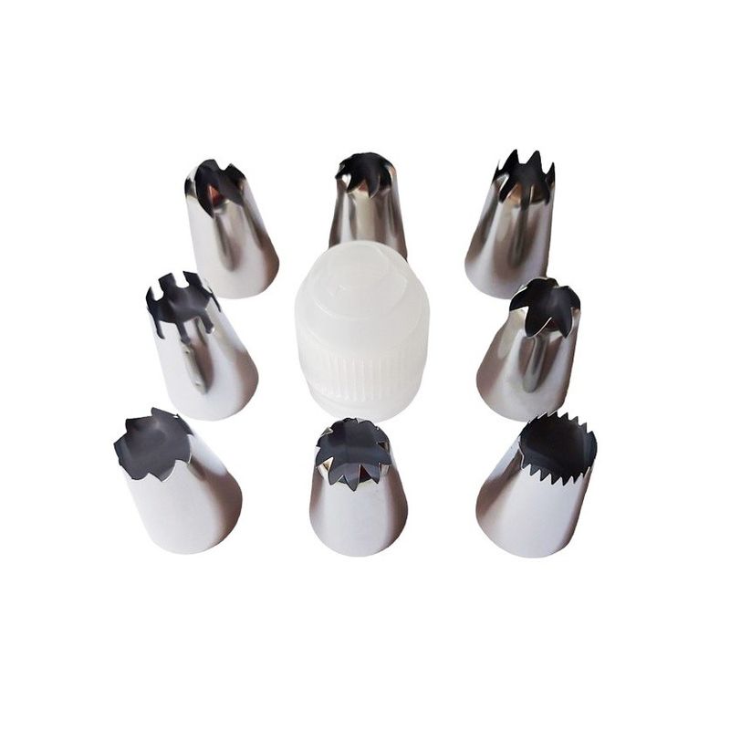 Casa si Gradina - Bucatarie si vesela - Ustensile bucatarie - Ustensile ornare prajituri - Set 8 duiuri ornat din inox cu adaptor inclus, 4.5 cm, Rose, 363COF - Infinity.ro