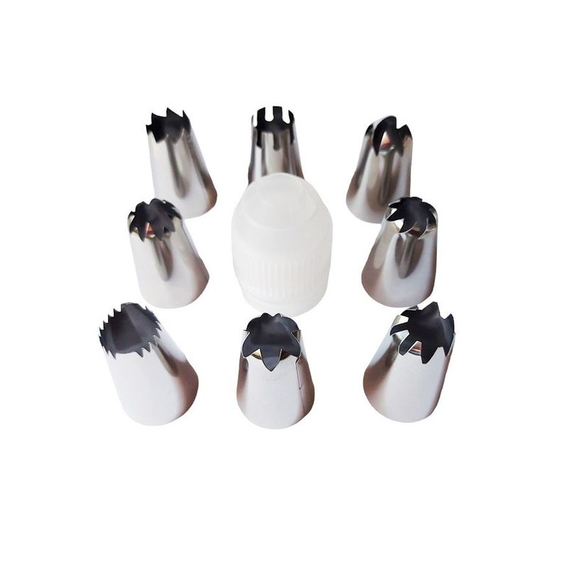 Casa si Gradina - Bucatarie si vesela - Ustensile bucatarie - Ustensile ornare prajituri - Set 8 duiuri ornat din inox cu adaptor inclus, 4.5 cm, Rose, 363COF - Infinity.ro