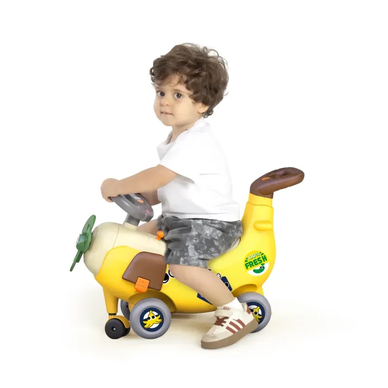 Jucarii, Copii si Bebe - Jucarii si jocuri - Jucarii bebelusi - Jucarii interactive bebelusi - Avion Interactiv 4 In 1 Ride On Si Maner De Impingere Banana - Infinity.ro