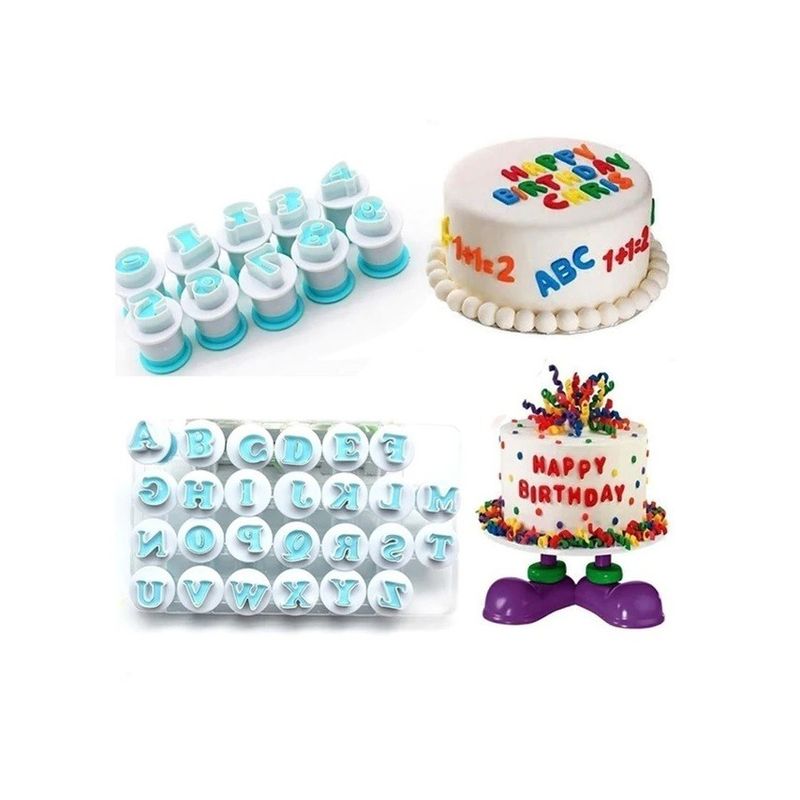 Casa si Gradina - Bucatarie si vesela - Ustensile bucatarie - Forme prajituri - Set decupatoare Alfabet si cifre cu ejector,majuscule minuscule, 36 de piese, pentru cofetarie si patiserie, Alb, 288COF - Infinity.ro
