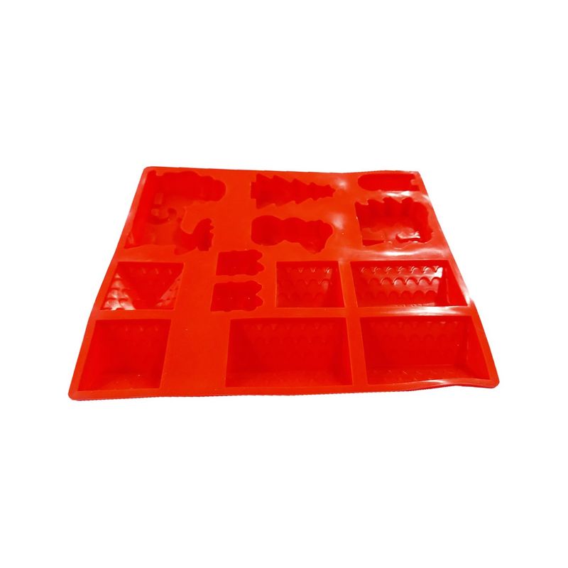 Casa si Gradina - Bucatarie si vesela - Ustensile bucatarie - Forme prajituri - Forma silicon 13 cavitati, Tema Sarbatori de iarna, Pentru prajituri sau Bomboane, Rosu, 27 cm, 241COF - Infinity.ro