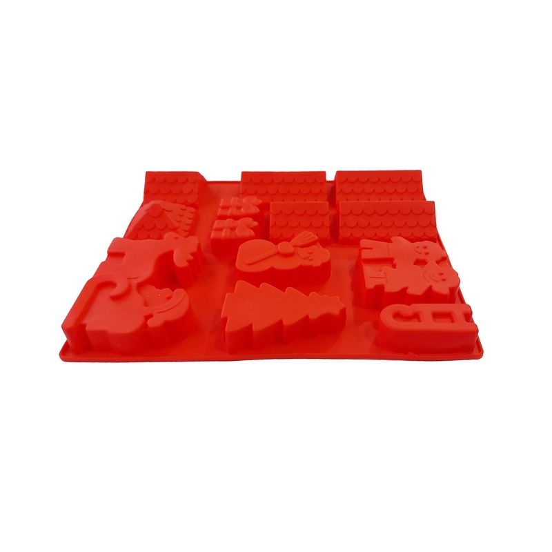 Casa si Gradina - Bucatarie si vesela - Ustensile bucatarie - Forme prajituri - Forma silicon 13 cavitati, Tema Sarbatori de iarna, Pentru prajituri sau Bomboane, Rosu, 27 cm, 241COF - Infinity.ro