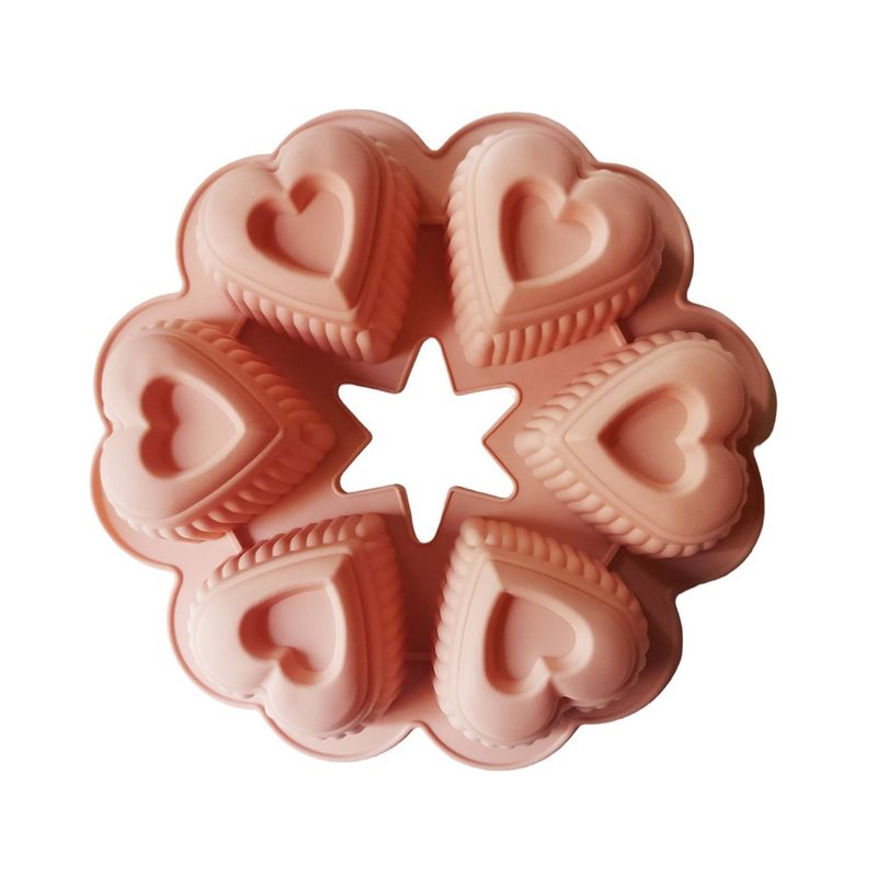Casa si Gradina - Bucatarie si vesela - Ustensile bucatarie - Forme prajituri - Forma silicon 6 cavitati in forma de inima, 24 cm, 351COF - Infinity.ro
