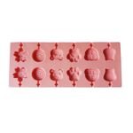 Casa si Gradina - Bucatarie si vesela - Ustensile bucatarie - Forme prajituri - Forma silicon 12 cavitati, Diverse modele, Acadele din ciocolata sau Acadele din zahar, Roz, 26 cm, 312COF - Infinity.ro