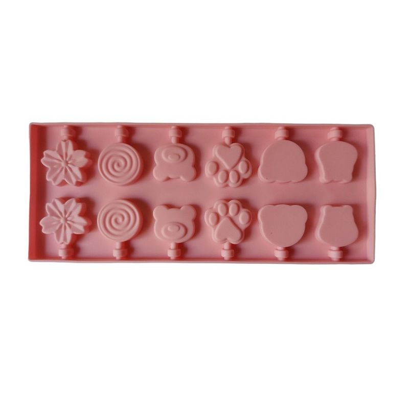 Casa si Gradina - Bucatarie si vesela - Ustensile bucatarie - Forme prajituri - Forma silicon 12 cavitati, Diverse modele, Acadele din ciocolata sau Acadele din zahar, Roz, 26 cm, 312COF - Infinity.ro