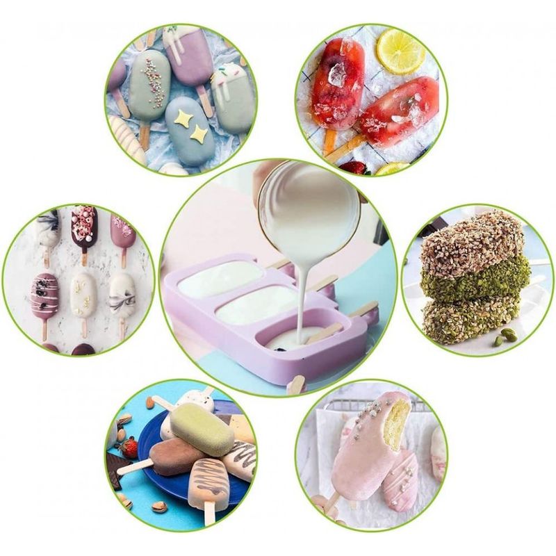 Casa si Gradina - Bucatarie si vesela - Ustensile bucatarie - Forme prajituri - Forma silicon pentru inghetata, 3 cavitati cu capac din silicon, Mov, 19 cm, CooKstyle, 408COF - Infinity.ro