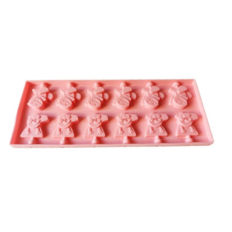 Casa si Gradina - Bucatarie si vesela - Ustensile bucatarie - Forme prajituri - Forma silicon 12 cavitati, Peppa Pig si Dinosaur, Acadele din ciocolata sau Acadele din zahar, Roz, 26 cm, 246COF - Infinity.ro