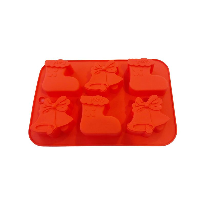 Casa si Gradina - Bucatarie si vesela - Ustensile bucatarie - Forme prajituri - Forma silicon 6 cavitati, Tema Sarbatori de iarna, Pentru prajituri sau Briose, Rosu, 26 cm, 238COF - Infinity.ro