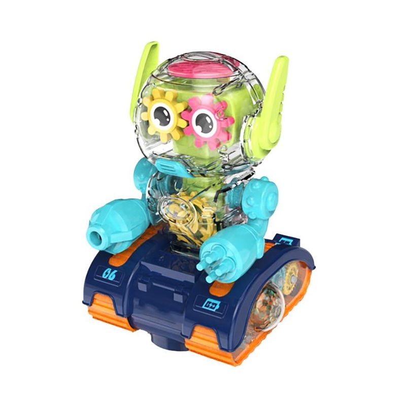 Jucarii, Copii si Bebe - Jucarii si jocuri - Vehicule si jucarii cu telecomanda - Roboti de jucarie - Robot Transparent Gear, Canta si lumineaza, Verde, 17133SX - Infinity.ro