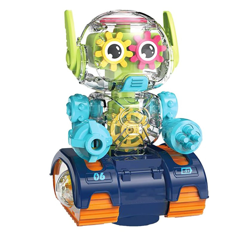 Jucarii, Copii si Bebe - Jucarii si jocuri - Vehicule si jucarii cu telecomanda - Roboti de jucarie - Robot Transparent Gear, Canta si lumineaza, Verde, 17133SX - Infinity.ro