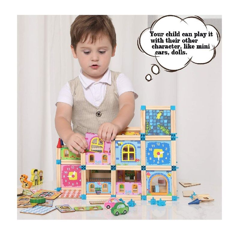 Jucarii, Copii si Bebe - Jucarii si jocuri - Jucarii & jocuri educative - Jocuri si jucarii educative - Jucarie Maestru al arhitecturii, Blocuri de constructie din lemn, 128 piese, LTOY18 - Infinity.ro