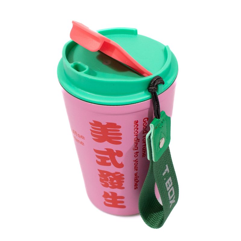 Casa si Gradina - Bucatarie si vesela - Accesorii bar - Termosuri si Cani termos - Cana termos pentru cafea, otel inoxidabil, 380ml, roz cu verde - Infinity.ro