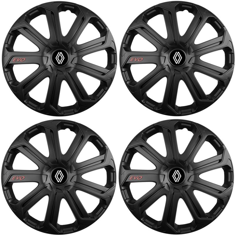 Auto si Moto - Anvelope si jante - Accesorii roti - Capace roti - Set 4 Capace Roti Evo Negru R16, Pentru Renault Nou - Infinity.ro
