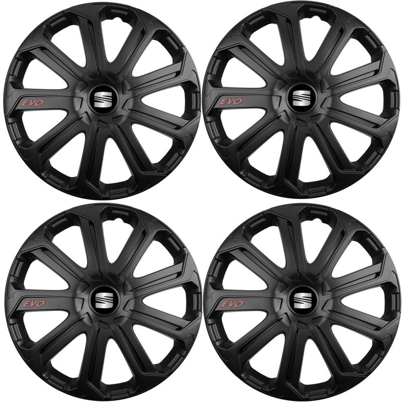 Auto si Moto - Anvelope si jante - Accesorii roti - Capace roti - Set 4 Capace Roti Evo Negru R14, Pentru Seat - Infinity.ro