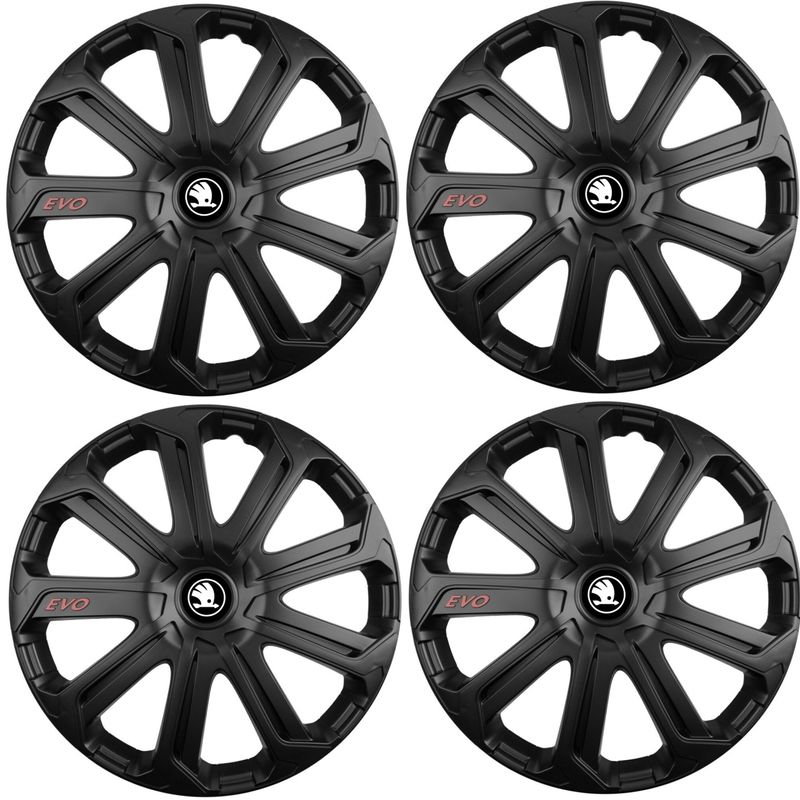 Auto si Moto - Anvelope si jante - Accesorii roti - Capace roti - Set 4 Capace Roti Evo Negru R16, Pentru Skoda Nou - Infinity.ro