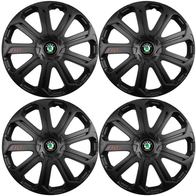 Auto si Moto - Anvelope si jante - Accesorii roti - Capace roti - Set 4 Capace Roti Evo Negru R15, Pentru Skoda - Infinity.ro