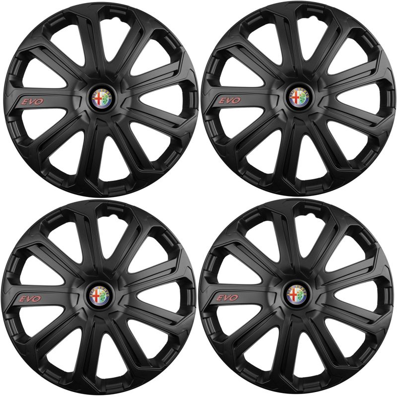 Auto si Moto - Anvelope si jante - Accesorii roti - Capace roti - Set 4 Capace Roti Evo Negru R16, Pentru Alfa Romeo - Infinity.ro