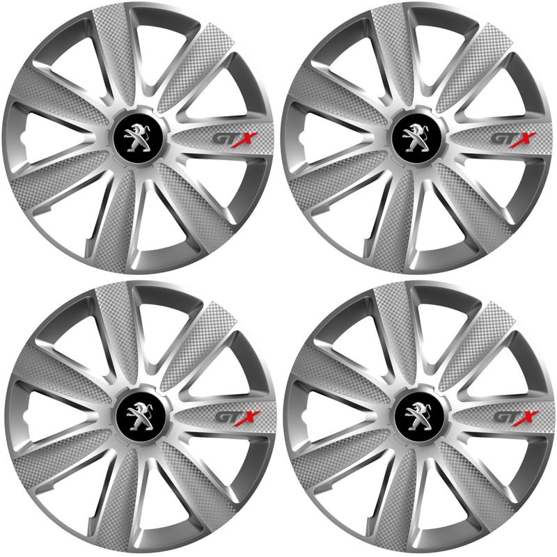 Auto si Moto - Anvelope si jante - Accesorii roti - Capace roti - Set 4 Capace Roti GTX Gri R15, Pentru Peugeot - Infinity.ro
