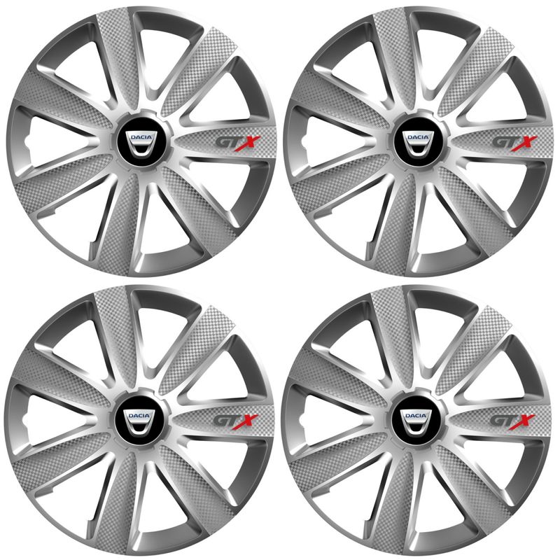 Auto si Moto - Anvelope si jante - Accesorii roti - Capace roti - Set 4 Capace Roti GTX Gri R16, Pentru Dacia - Infinity.ro