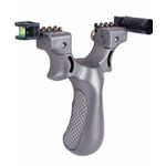 Sport si Outdoor - Camping - Accesorii camping si drumetii - Set prastie plastic cu laser si set 100 bile  9 mm, 11.5 cm, cu boloboc, argintiu - Infinity.ro