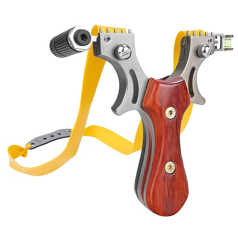 Sport si Outdoor - Accesorii si echipamente sportive - Sporturi de precizie - Set prastie cu lase, Sling Queen, metalic, 11.5 cm, cu boloboc, maner lemn, maro si 100 bile de 9 mm - Infinity.ro