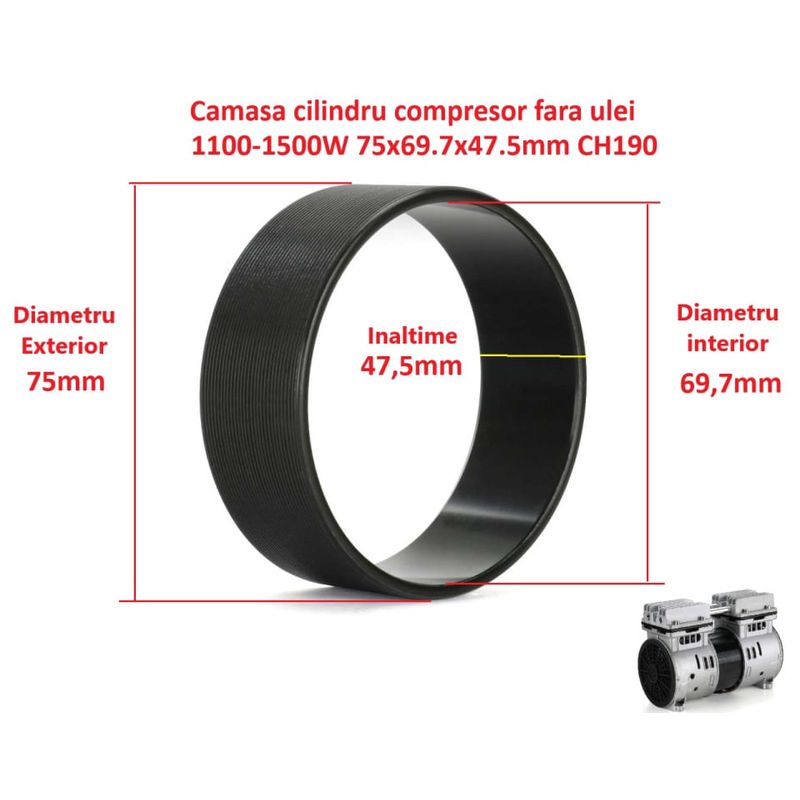 Casa si Gradina - Electrice - Echipamente electrice - Accesorii compresoare - Camasa cilindru compresor fara ulei 1100-1500W 75x69.7x47.5mm CH190 - Infinity.ro