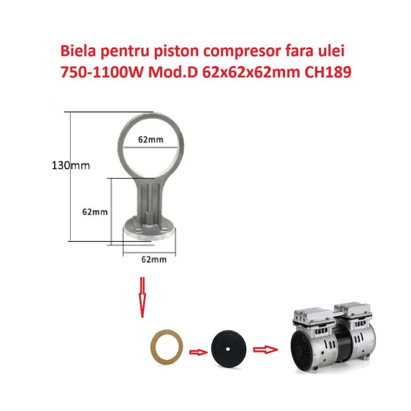 Casa si Gradina - Electrice - Echipamente electrice - Accesorii compresoare - Biela pentru piston compresor fara ulei 750-1100W Mod.D 62x62x62mm CH189 - Infinity.ro