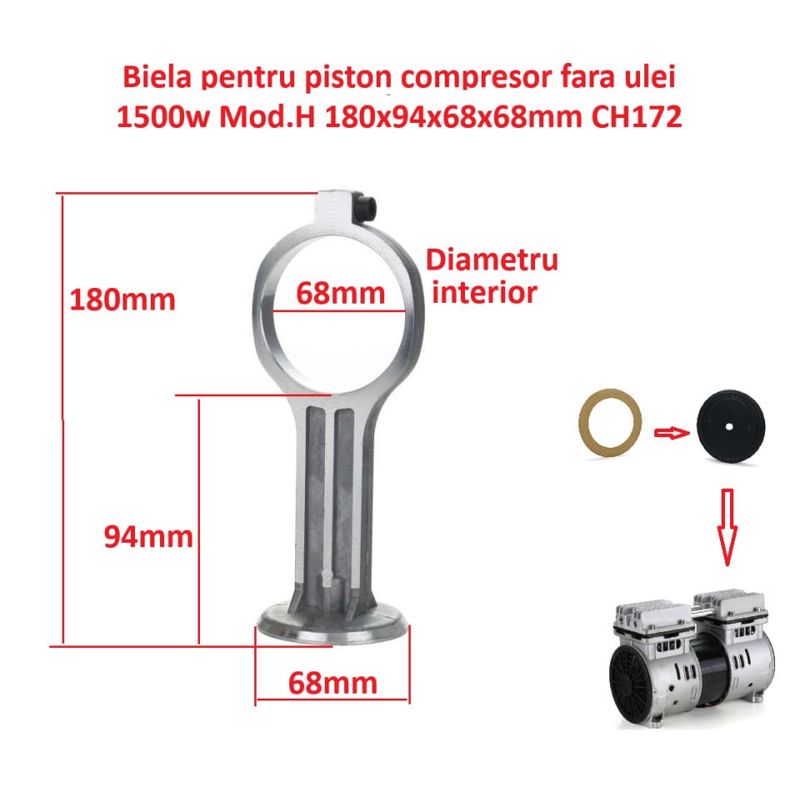 Casa si Gradina - Electrice - Echipamente electrice - Accesorii compresoare - Biela piston compresor fara ulei 1500w Mod.H 180x94x68x68mm CH172 - Infinity.ro
