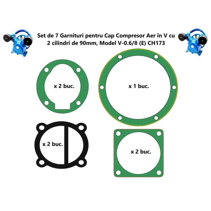 Casa si Gradina - Electrice - Echipamente electrice - Compresoare - Set de 7 Garnituri set pentru cap compresor de aer V 2x90mm Mod.0.6-8 (E) CH173 - Infinity.ro