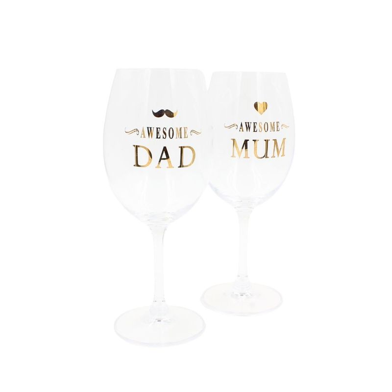 Casa si Gradina - Bucatarie si vesela - Cani si pahare - Pahare - Set 2 pahare vin, cristal ecologic, 440 ml, Nekupto - Awesome Dad & Awesome Mum - Infinity.ro