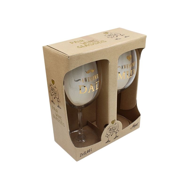 Casa si Gradina - Bucatarie si vesela - Cani si pahare - Pahare - Set 2 pahare vin, cristal ecologic, 440 ml, Nekupto - Awesome Dad & Awesome Mum - Infinity.ro