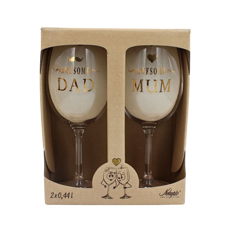 Casa si Gradina - Bucatarie si vesela - Cani si pahare - Pahare - Set 2 pahare vin, cristal ecologic, 440 ml, Nekupto - Awesome Dad & Awesome Mum - Infinity.ro