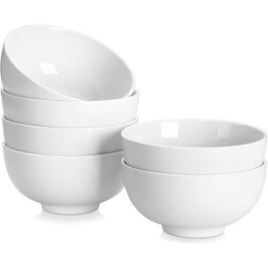 Set boluri portelan, 6 bucati, 15 cm, 770 ml, bol salata, supa, cereale, durabil si stivuibil, alb