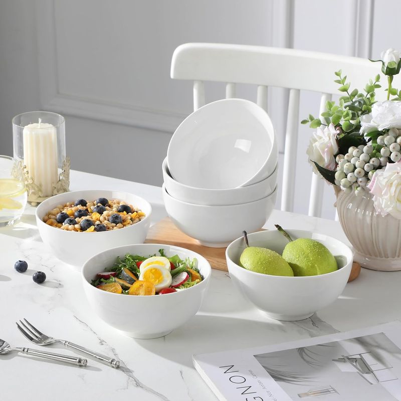 Casa si Gradina - Bucatarie si vesela - Vesela si tacamuri - Farfurii si boluri - Set boluri portelan, 6 bucati, 15 cm, 770 ml, bol salata, supa, cereale, durabil si stivuibil, alb - Infinity.ro